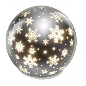   LED dekoráció , beltéri , üveggömb , hópelyhek , 12 cm , meleg fehér , időzíthető , elemes