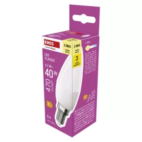   LED izzó Classic gyertya, E14, 4,2 W (40 W), 470 lm, Meleg fehér, 2700K, 230V, CRI>80, EMOS, ZQ3E21