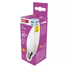   LED izzó Classic gyertya, E14, 4,2 W (40 W), 470 lm, Hideg fehér, 6500K, 230V, CRI>80, EMOS, ZQ3E24