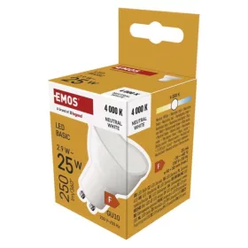   LED izzó Basic MR16, GU10, 2,9 W (25 W), 250 lm, Természetes fehér, 4000K, 230V, CRI>80, EMOS, ZL8F03