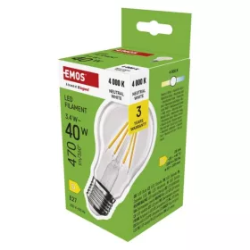   LED izzó Filament A60, E27, 3,4 W (40 W), 470 lm, Természetes fehér, 4000K, 230V, CRI>80, EMOS, ZF5D23