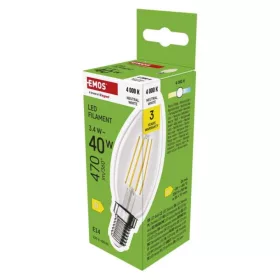   LED izzó Filament gyertya, E14, 3,4 W (40 W), 470 lm, Természetes fehér, 4000K, 230V, CRI>80, EMOS, ZF3D23