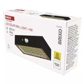   EMOS LED SOLAR lámpatest BRIXO PIR, 350lm IP65 természetes fehér, 4000K, 3,7V, CRI> 80, fekete, ZG162S