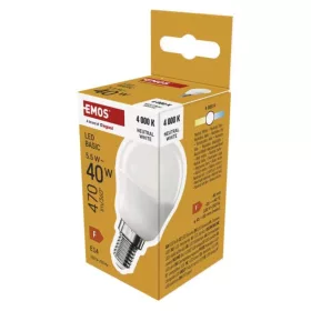   LED izzó Basic Mini Globe, E14, 5,5 W (40 W), 470 lm, Természetes fehér, 4000K, 230V, CRI>80, EMOS, ZL1F23