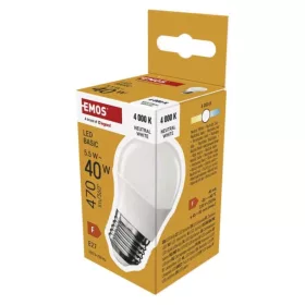   LED izzó Basic Mini Globe, E27, 5,5 W (40 W), 470 lm, Természetes fehér, 4000K, 230V, CRI>80, EMOS, ZL6F23