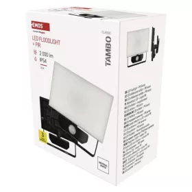   LED-es reflektor TAMBO mozgásérzékelővel, 20 W, 2000 lm, fekete, 4000K, 220-240V, CRI> 80, Természetes fehér, IP54, EMOS, ZS2922