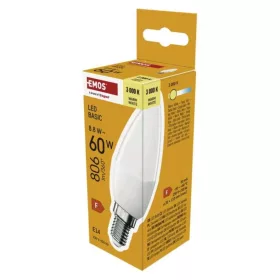   LED izzó Basic Candle E14, 8,8 W (60 W), 806 lm, Meleg fehér, 3000K, 230V, CRI>80, EMOS, ZL3F47