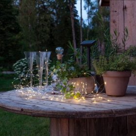   Led fényfüzér , kültéri , napelemes , nano , 200 LED , 2 m , meleg fehér , IP44 , EGLO , 48886