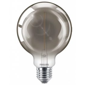   LED lámpa , égő , izzószálas hatás , filament , gömb , E27 , G93 , 2 Watt , meleg fehér , szürke , Philips , Classic smoky