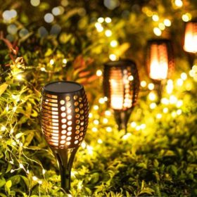   Led dekoráció , napelemes , 96 db lángvörös LED , fáklya , kültéri , IP44