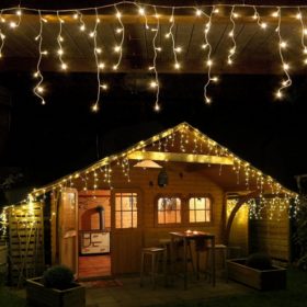   Led fényfüzér , beltéri/kültéri , 480 db LED , 12 m , meleg fehér , 8 programos , jégcsap , IP44 , időzíthető