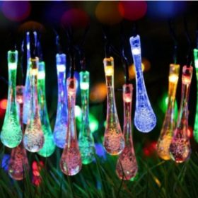   Led fényfüzér , kültéri , napelemes , vízcsepp alakú , 30 db , 2 m , színes , 8 programos , IP44