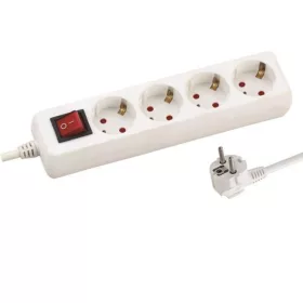  Földelt elosztó 4-as 1,5m-es kapcsolóval, fehér, Eurolamp, 328582