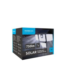   LED szolár napelemes reflektor, 6500K, 750lm, ABS-polipropilén, IP44, mozgásérzékelő szenzor, Modee, ML-WS138