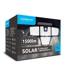   LED szolár napelemes reflektor, 6500K, 1500lm, ABS-polipropilén, IP44, mozgásérzékelő szenzor, Modee, ML-WS141