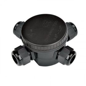   Vízmentes kötődoboz , 4 csatlakozó , kerek , kültéri , IP44 , fekete
