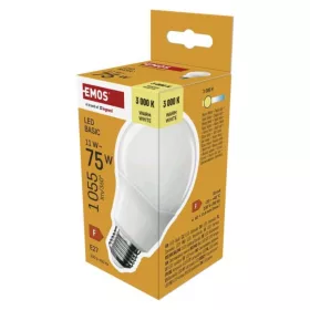   LED izzó Basic A60, E27, 11W (75 W), 1055 lm, Meleg fehér, 3000K, 230V, CRI>80, EMOS, ZL5F57