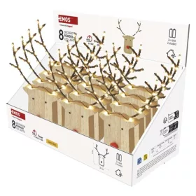   LED dekoráció, fa -rénszarvas, 16 cm, 2x AAA, beltéri, meleg fehér, időzítő, 12db, display, IP20, EMOS, DCWW42