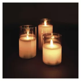   LED dekoráció - 3x viaszgyertya üvegben, 6x AA, meleg fehér, időzítő, IP20, EMOS, DCCW05