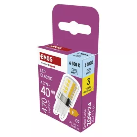   LED izzó Classic JC, G9, 4,2 W (40 W), 470 lm, Hideg fehér, 6500K, 220-240V, CRI>80, EMOS, ZQ9E24