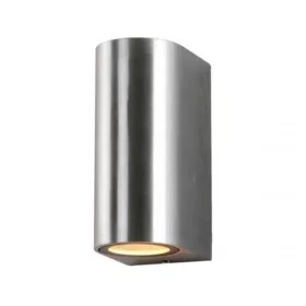   LED lámpatest , 2 x GU10 , oldalfali , kerek , 2 irányú , polírozott fém , kültéri , IP44