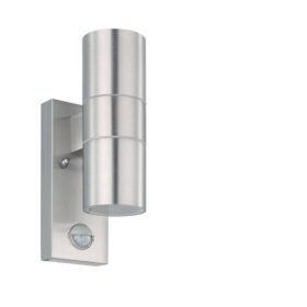   LED lámpatest , oldalfali , GU10 , 2x3W , mozgásérzékelős , meleg fehér , 2 irányú , nemesacél , kültéri , IP44 , EGLO , RIGA , 32898