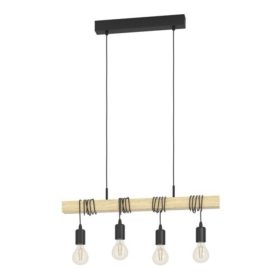   LED lámpa függeszték , mennyezeti , 4 x E27 , acél , fa , fekete , EGLO , TOWNSHEND , 32916
