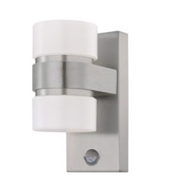   LED lámpa , kültéri , oldalfali , 2 irányú , mozgásérzékelős , 2 x 6W , meleg fehér , nemesacél , IP44 , EGLO , ATOLLARI , 96277