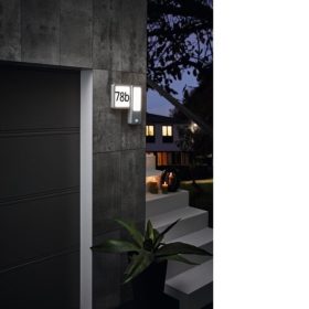   Led lámpatest , mozgásérzékelős , oldalfali , házszám kijelzéssel , 10 Watt , meleg fehér , kültéri , ezüst , IP44 , EGLO , CHEIRA , 97219