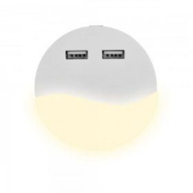   LED lámpatest , éjszakai irányfény , 2 db USB csatlakozóval , 0.5W , kerek , természetes fehér , Samsung Chip