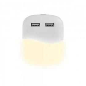   LED lámpatest , éjszakai irányfény , 2 db USB csatlakozóval , 0.5W , négyzet , természetes fehér , Samsung Chip