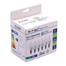   LED lámpa , égő , gyertya ,  E14 foglalat , 5.5 Watt , meleg fehér , 6 darabos csomag