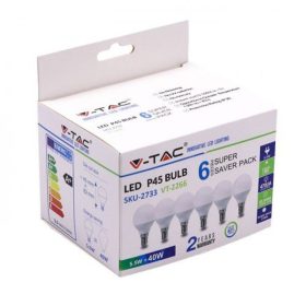   LED lámpa , égő , kis gömb , E14 foglalat , 5.5 Watt , hideg fehér , 6 darabos csomag