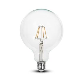   LED izzó átlátszó filament gömb alakú E27, 6w, 6400K, hideg fehér, 806lm, 300°, CRI>80, V-TAC, 7427