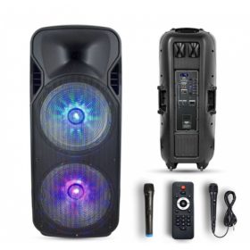   RGB Bluetooth hangszóró , party hangfal LED világítással , mikrofonnal , távirányítóval , 150 watt , USB , tölthető , 110 x 45 cm