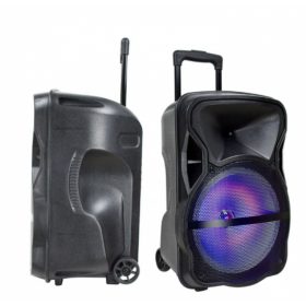   RGB Bluetooth hangszóró , party hangfal LED világítással , mikrofonnal , távirányítóval , gurulós , 37 watt , USB , tölthető , 60 x 37 cm