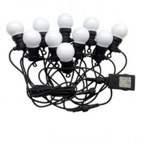   Led fényfüzér , kültéri , E27 , 10 db x 0.5W , 5 m , hideg fehér , IP44