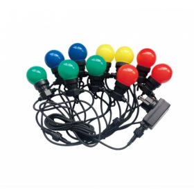   Led fényfüzér , kültéri , E27 , 20 db x 0.5W , 10 m , RGB+sárga , IP44