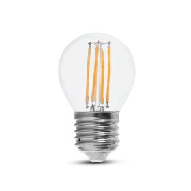   LED izzó átlátszó filament gömb alakú E27 130LM/W, 6w, 6400K, hideg fehér, 800lm, 300°, CRI>80, V-TAC, 2853