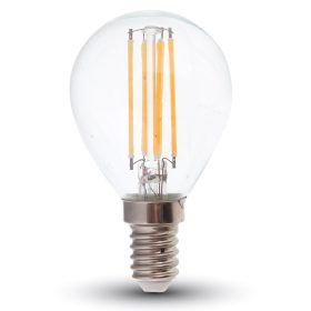   LED izzó átlátszó filament gömb alakú E14 130LM/W, 6w, 2700K, meleg fehér, 800lm, 300°, CRI>80, V-TAC, 2854