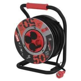   Kültéri kábeldob 50 m, 4 aljzat, fekete, gumi-neoprén, 230V, 1,5 mm2, IP44, EMOS, P19223