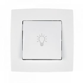 Fali kapcsoló , nyomógombos , jelzéssel , fehér színű