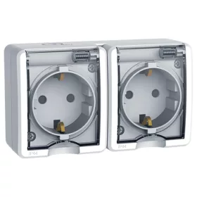 NÉMET TÍPUSÚ DUPLA DUGALJ FELÜLETRE IP44 FEHÉR