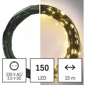  Led fényfüzér , beltéri/kültéri , nano LED , 15 m , meleg fehér , időzíthető , IP44