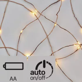   Led fényfüzér , beltéri , nano LED , 1.9 m , meleg fehér , rézszálas , időzíthető , elemes
