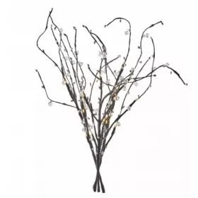   LED dekoráció , beltéri , fenyőág gyöngyökkel, elemes , 24 db LED , 60 cm , meleg fehér , időzíthető