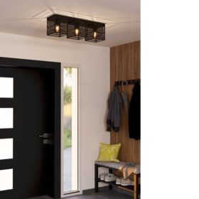   LED lámpa , mennyezeti , 3xE27 foglalat , fekete , EGLO , PIEDRITAS , 900357