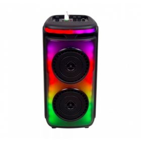   RGB Bluetooth hangszóró , party hangfal LED világítással , mikrofonnal , távirányítóval , 2 x 10 watt , USB , tölthető , 54 x 27 cm