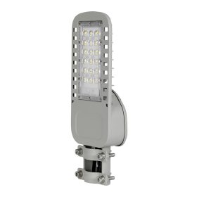   LED Vékony utcai lámpa, 30w, 6500K, hideg fehér, 4050lm, 120°, szürke, CRI>70, IP65, V-TAC, 21957
