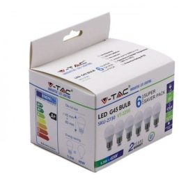   LED lámpa , égő , kis gömb , E27 foglalat , 4.5 Watt , meleg fehér , 6 darabos csomag